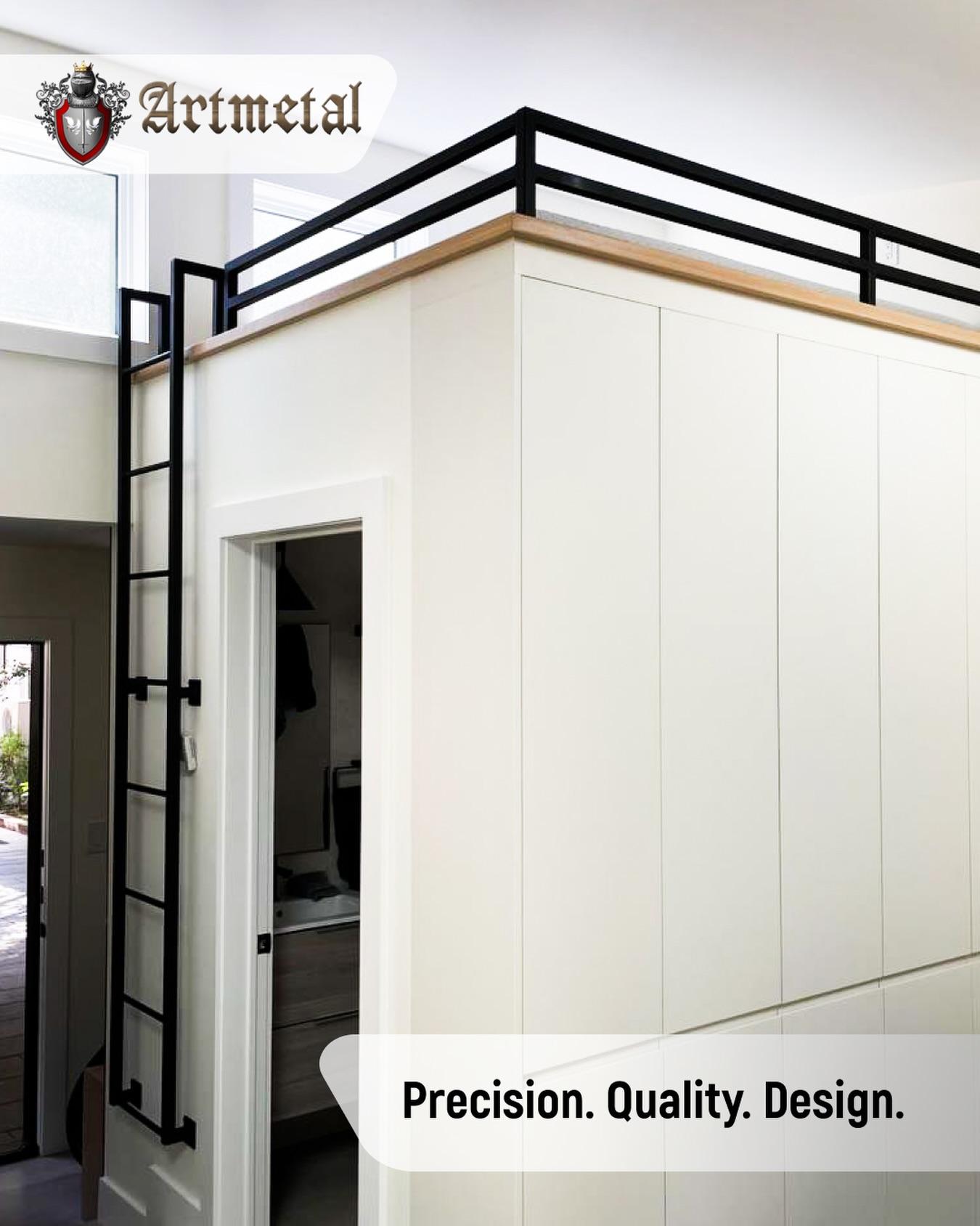 This sleek black steel railing and custom wall-mounted ladder add both safety and style to this loft space — a perfect blend of functionality and minimalism.💡 Designed and built by Art Metal📍 Precision. Quality. Design.#ArtMetal #CustomMetalwork #SafetyAndStyle #CommercialDesign #MinimalistAesthetics #DurableDesign